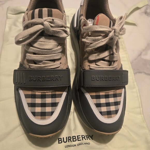Burberry vintage check leather and suede sneakers - Picture 1 of 8
